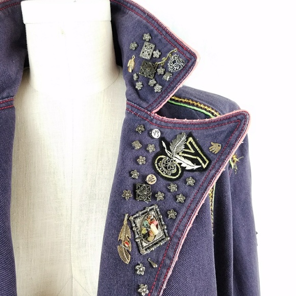 Jinshasha Jackets & Blazers - Epic Embellished Purple Denim Moto Jacket